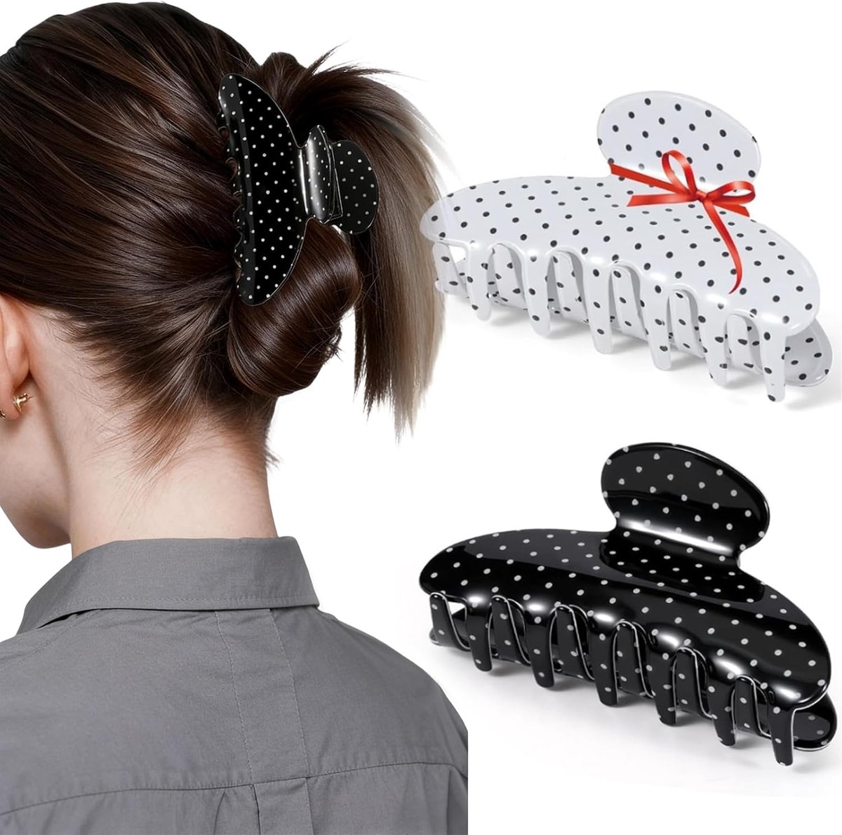 Haarspangen voor dames - grote haarklemmen - polka-dot klauwklemmen - sterke grip voor dik haar - ShopVlot