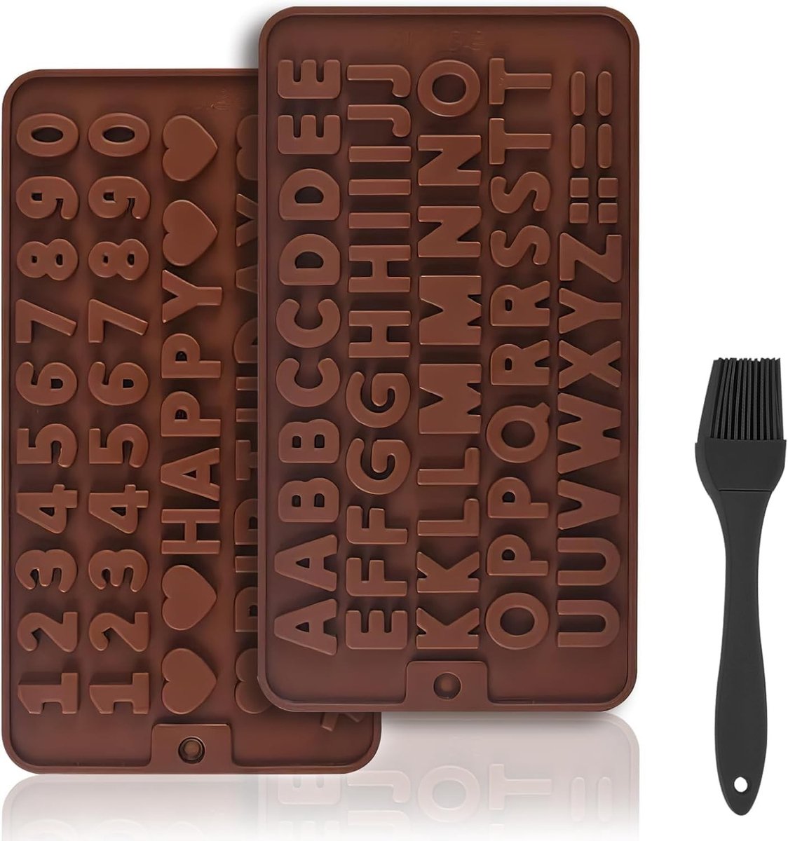 Set van 3 Siliconen Chocoladevormen met Oliekwast - Letters en Cijfers voor Zelfgemaakte Chocolade en Snoepjes