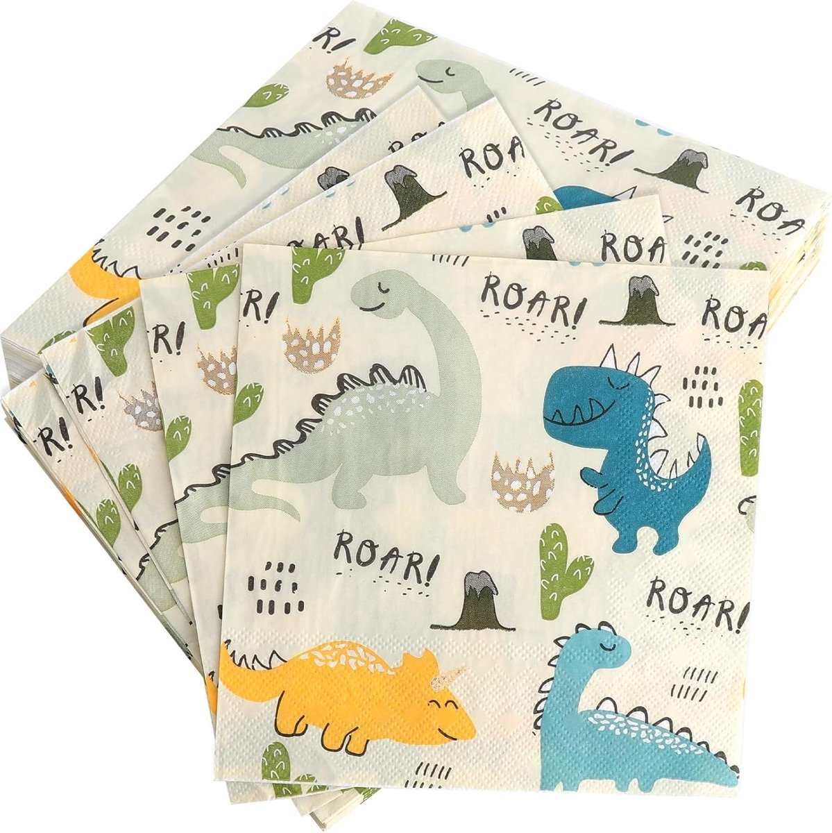 Set van 40 Verjaardagsservetten met Dino's - 33 x 33 cm - Feestservetten voor Jongens en Meisjes - Perfect voor Kinderfeestjes en Verjaardagsdecoratie