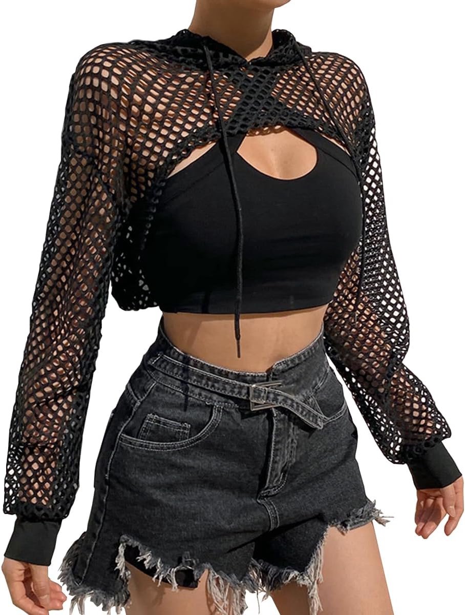 Mesh crop top - sexy fishnet - gothic neon mouwen - stijlvol outfit - ShopVlot