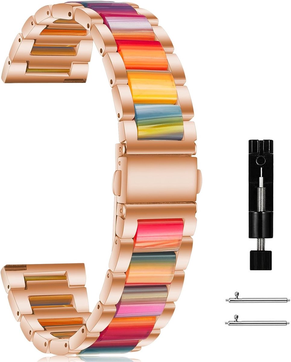 Horlogeband 18 mm - Regenboog - Lichtgewicht resin en metaal - Perfecte vervangband voor dagelijks gebruik - ShopVlot