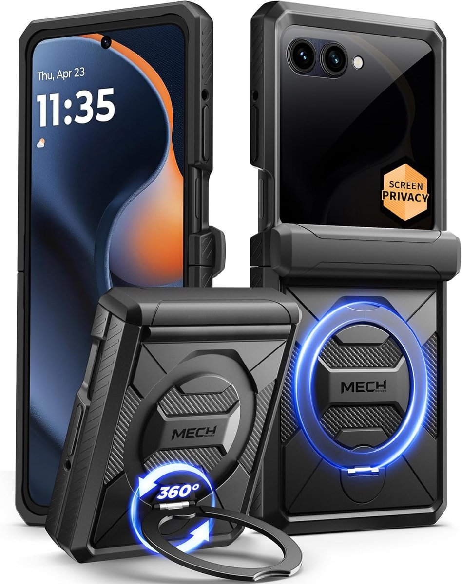 Mobiel hoesje met schermbescherming - zwart - 360° draaibare standaard - ideaal voor videokijken - ShopVlot