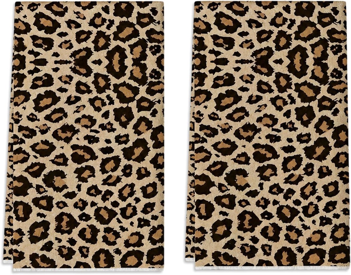 Keukendoeken set 2 stuks - luipaardpatroon microvezel - absorberend - ideaal voor keuken en badkamer - ShopVlot