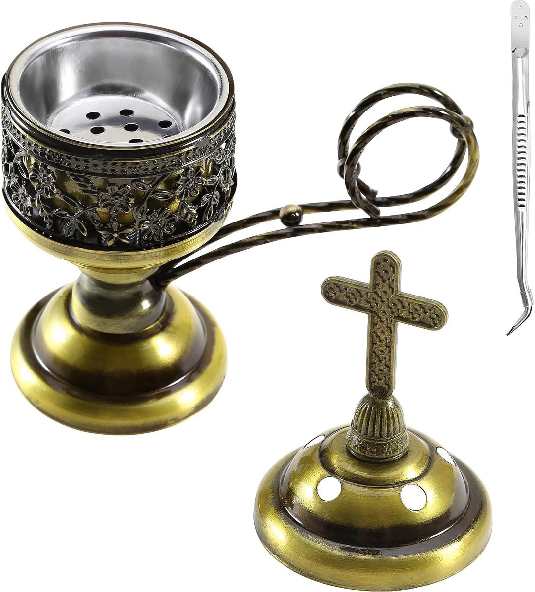 Wierookbrander - bronzen bakhoor houder - elegant kruisontwerp - ideaal voor aromatherapie - ShopVlot