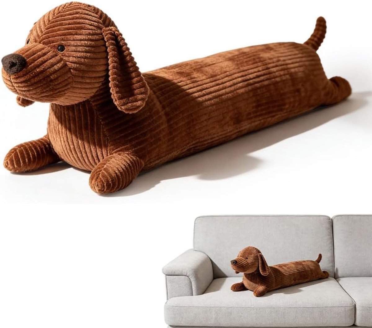 Kussen Teckel 50 cm - Pluche - Zacht knuffelkussen - Perfect voor zijslaapkussen - ShopVlot