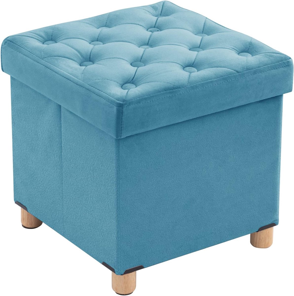 Opvouwbare Voetenbank met Opbergruimte en Houten Poten, 40 x 40 x 40 cm, Groen