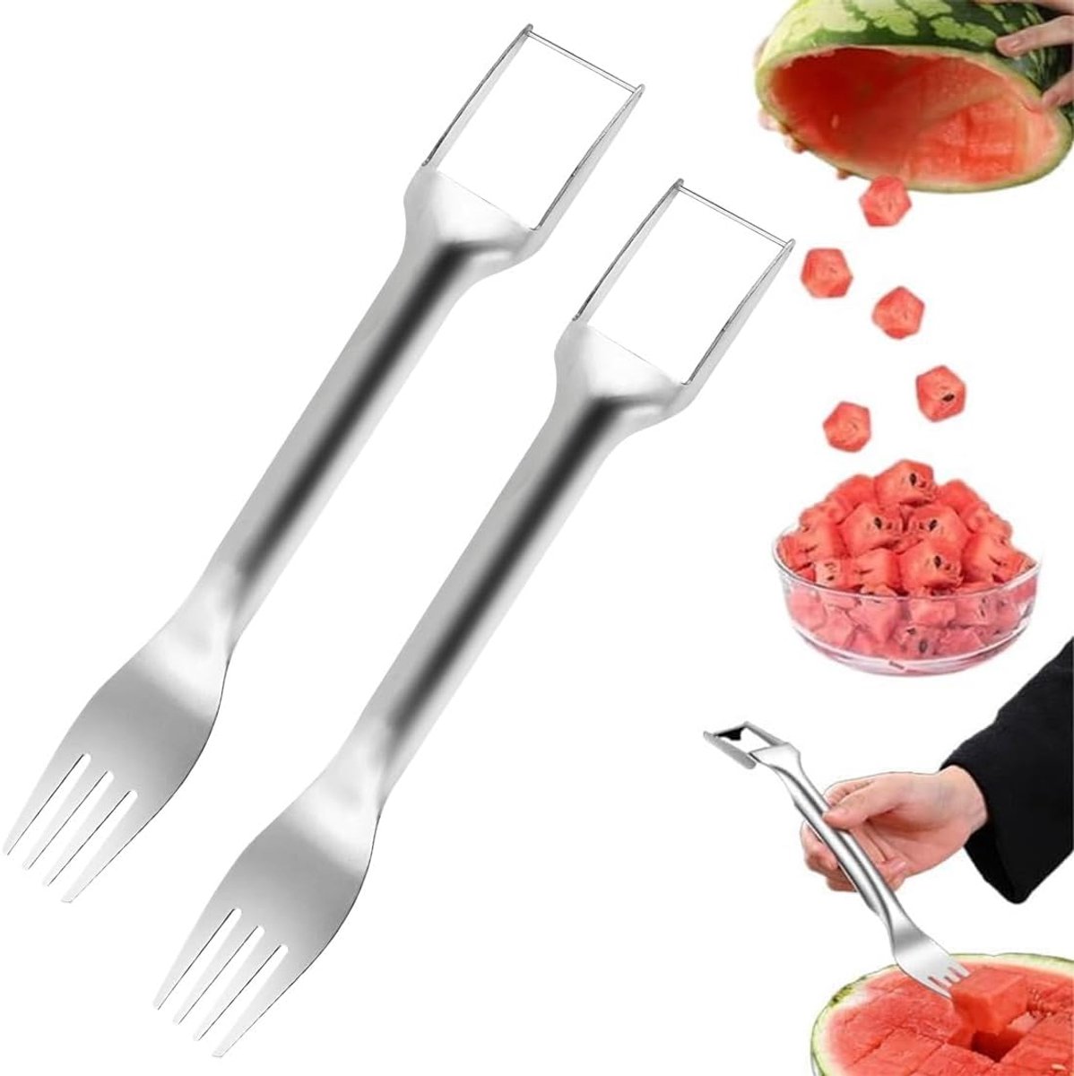 2 stuks meloensnijders, 2-in-1 watermeloensnijder, roestvrij staal, duurzaam en scherp, voor fruitsalade, zomerfeesten - ShopVlot