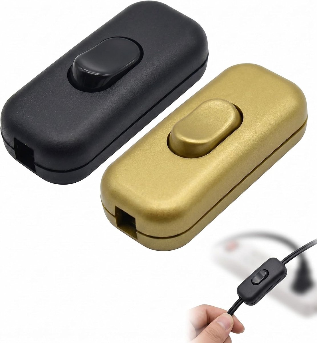 Tweepolige inline schakelaar, 2 stuks, zwart en goud, type Siluro ON/OFF 250 V, voor ronde/platte kabels, lampen - ShopVlot
