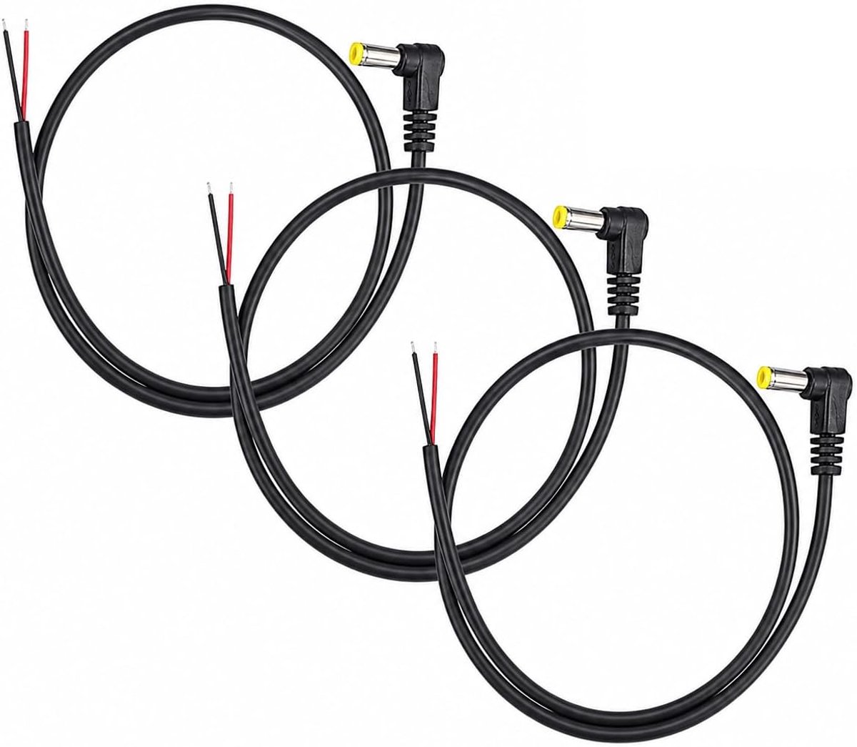 3 stuks DC-stekker, verlengkabel, 5,5 mm x 2,1 mm, holle stekker, 90 graden DC-kabel voor CCTV-bewakingscamera - ShopVlot