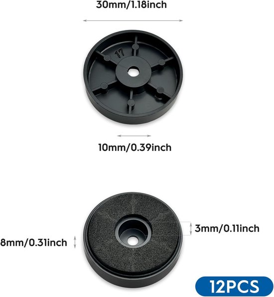 Pack of 12 Speaker Shock Absorber Feet, 30 x 8 mm, Speaker Insulation Pads, Non-Slip Rubber for Audio, Speakers - ShopVlot — afbeelding 5