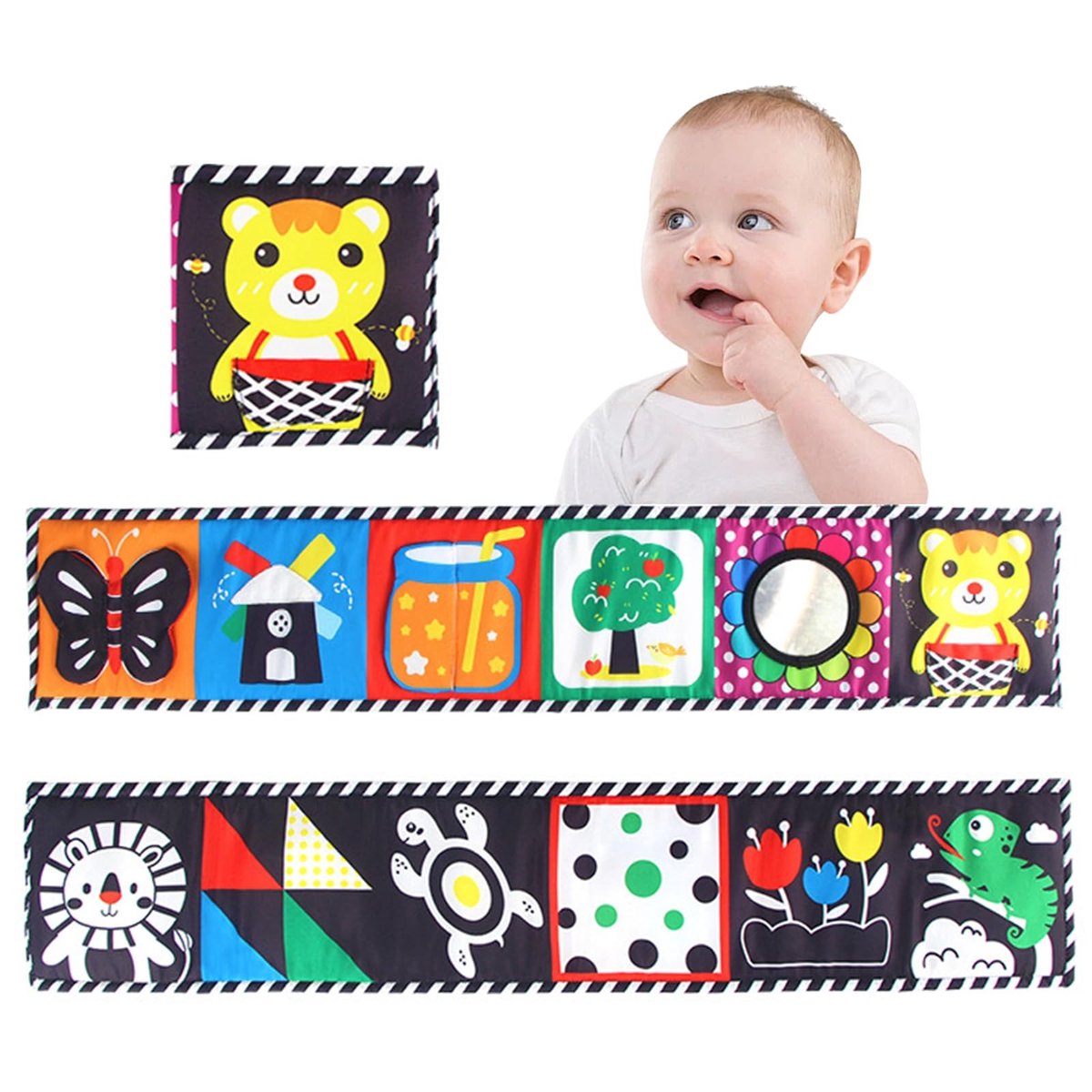 Solidchoice - Dubbelzijdig Babyboek met Contrastkleuren en Spiegel