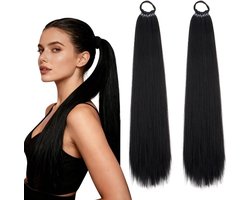Ponytail Extension Black 2 Pieces Braid 50 cm Natural and Lifelike Smooth Hair Extension Braid for Women Girls Daily - ShopVlot