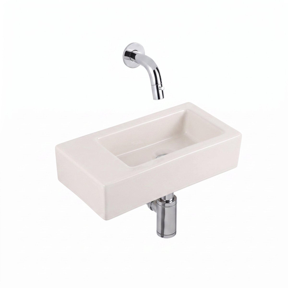 QeramiQ Fuente Fontein - 38x18.5x9cm - keramiek - zonder fonteinkraangat - fonteinkraan chroom - verlaagd sifon - afvoerplug - linnen