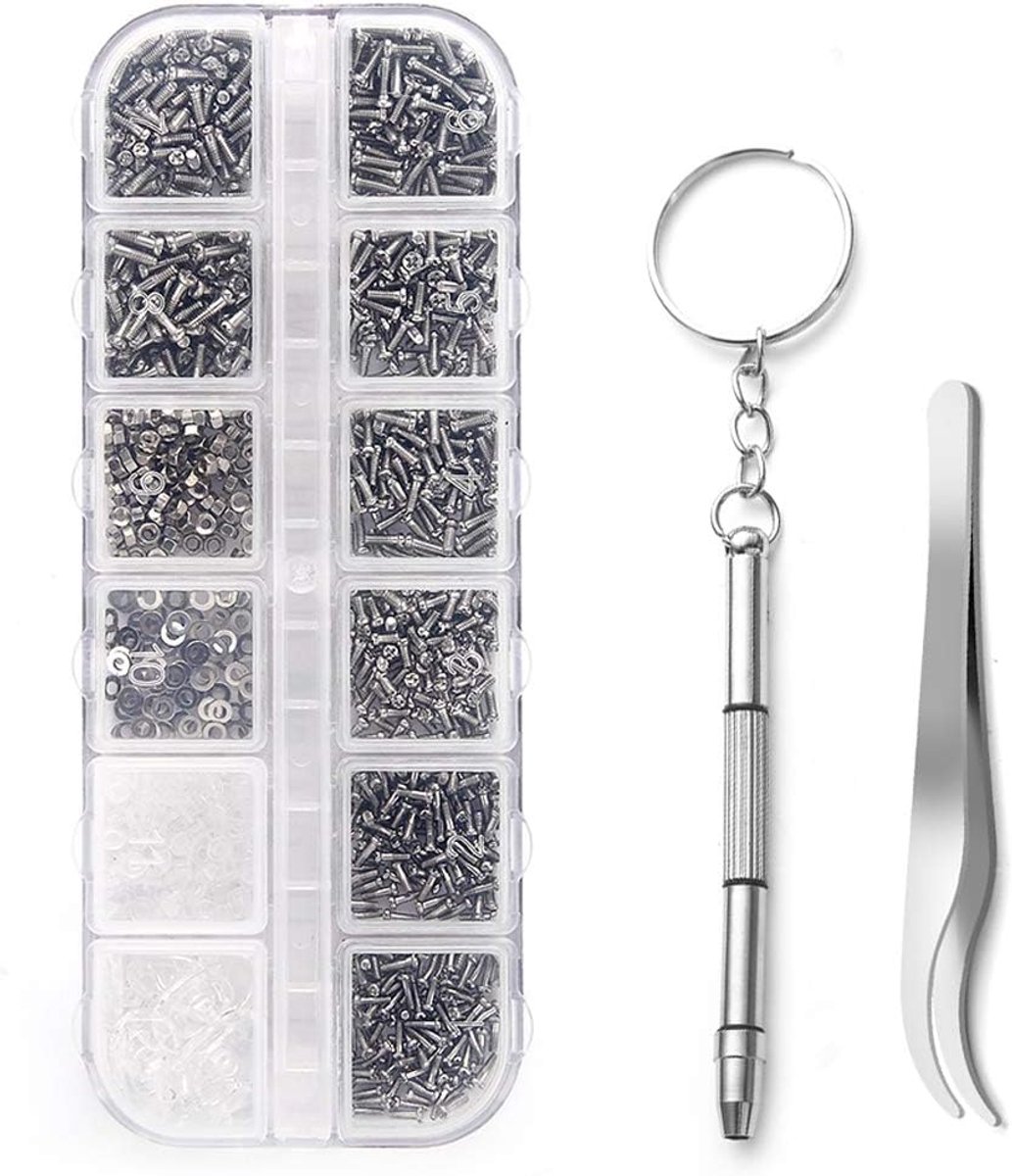 Glasses Repair Kit, 1100 Pcs Small Screws and 5 Pairs Stainless Steel Nose Guards with Micro Screwdriver and Tweezers - ShopVlot