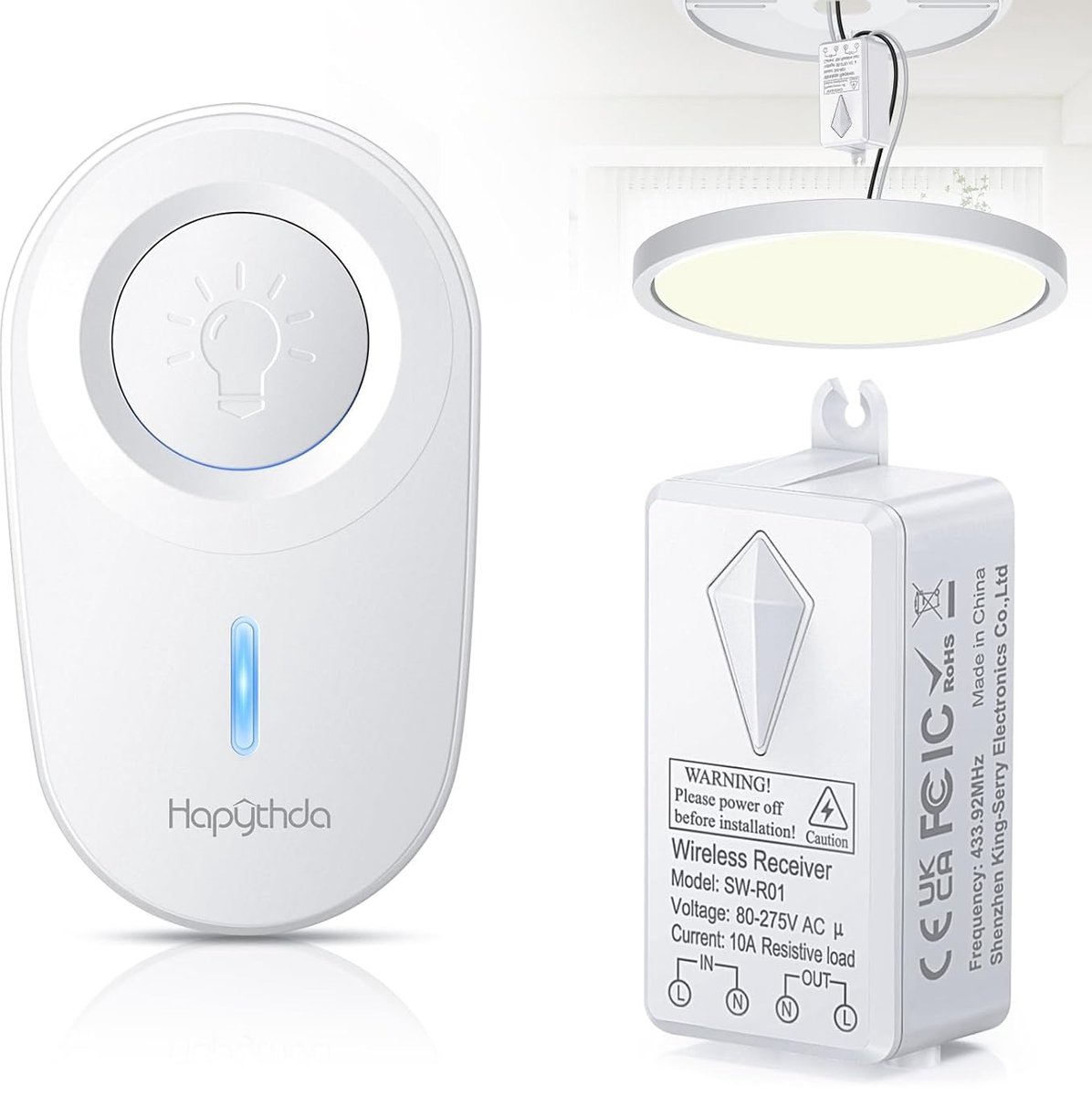 1700 m Indoor 330 m IP66 Wall Light Switch Waterproof with Receiver Easy to Install for 1000 W LED Bulbs - ShopVlot