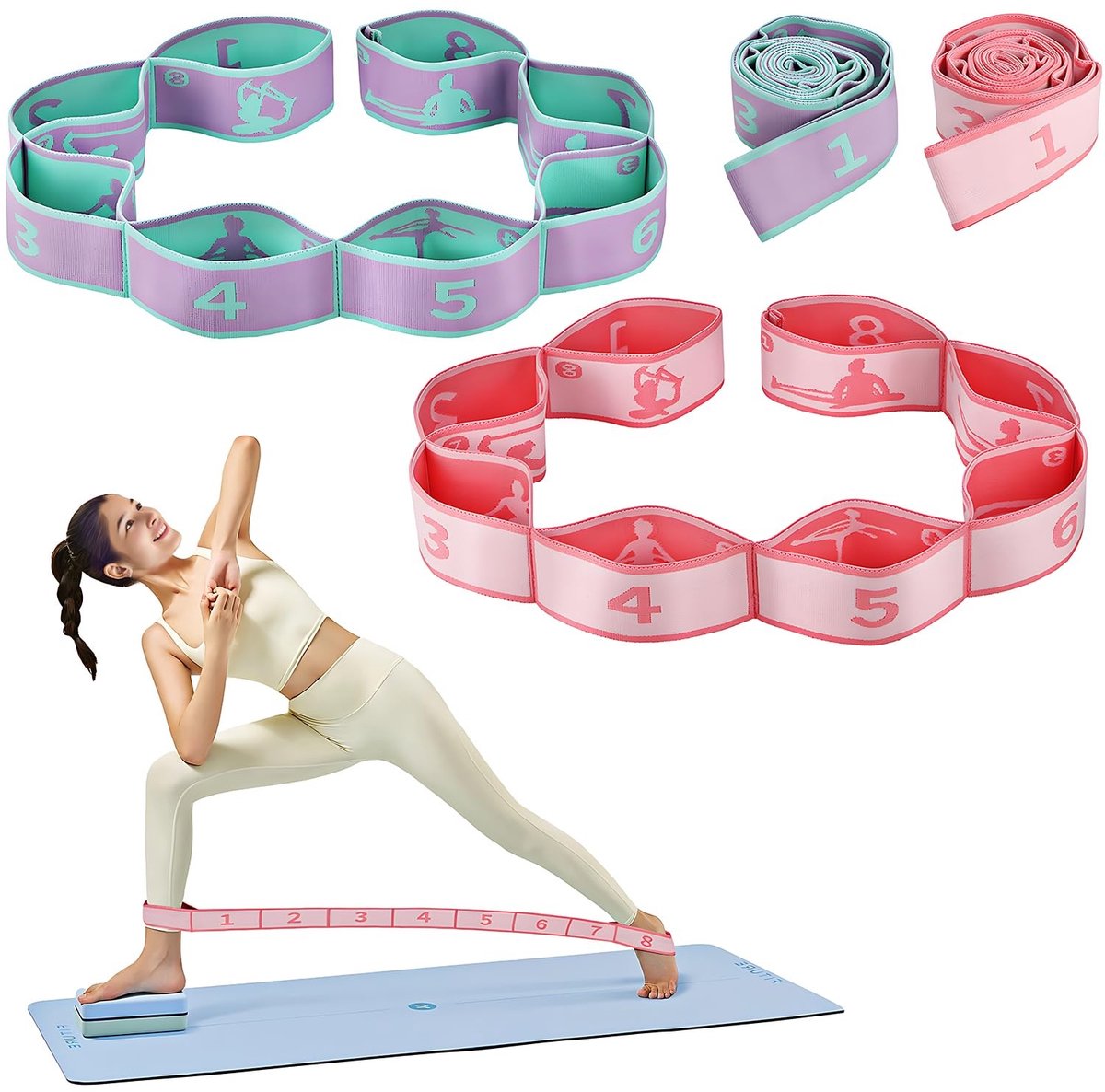 Solidchoice - Set van 2 Yoga Banden met 8 Lussen voor Rekken