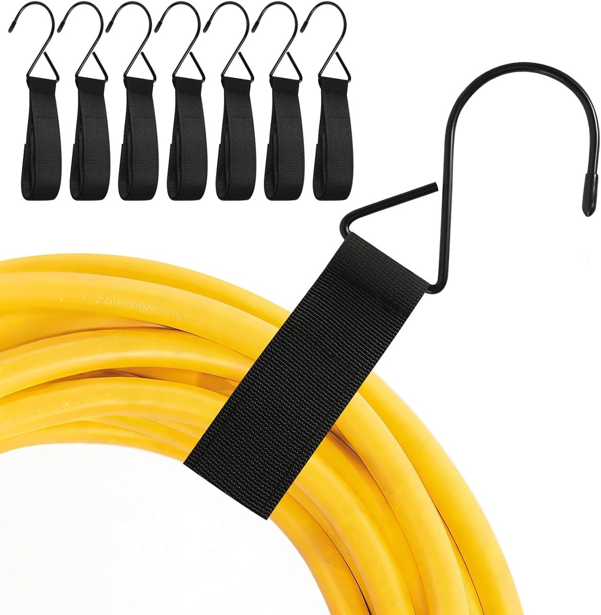 8 stuks verlengkabel-organizer en hangers, 33 x 3,2 cm, verstelbare kabelorganisatie met metalen haken, kabelbinders - ShopVlot