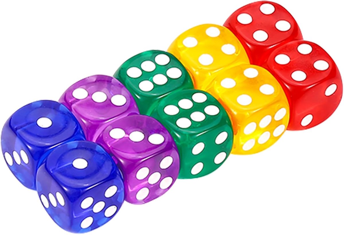 GWHOLE 10 Pieces Colourful Dice 6 Sided 14 mm Colour Dice Set Playing Cubes Acrylic Dice Whisper Dice Set with Rounded - ShopVlot