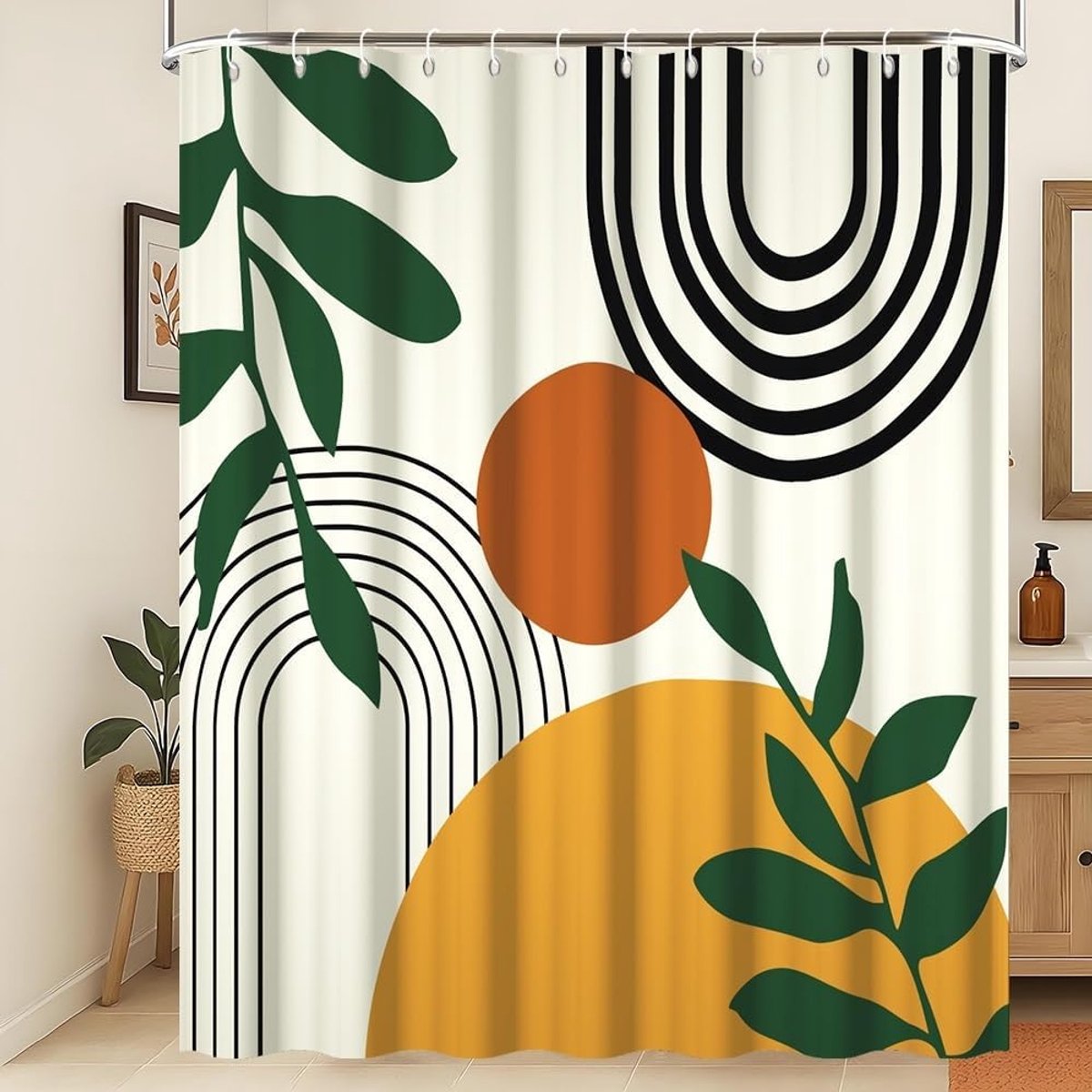 Boho Sunline Shower Curtain Leaf Abstract Pattern Beige 180x200cm Waterproof Machine Washable Polyester Fabric - ShopVlot