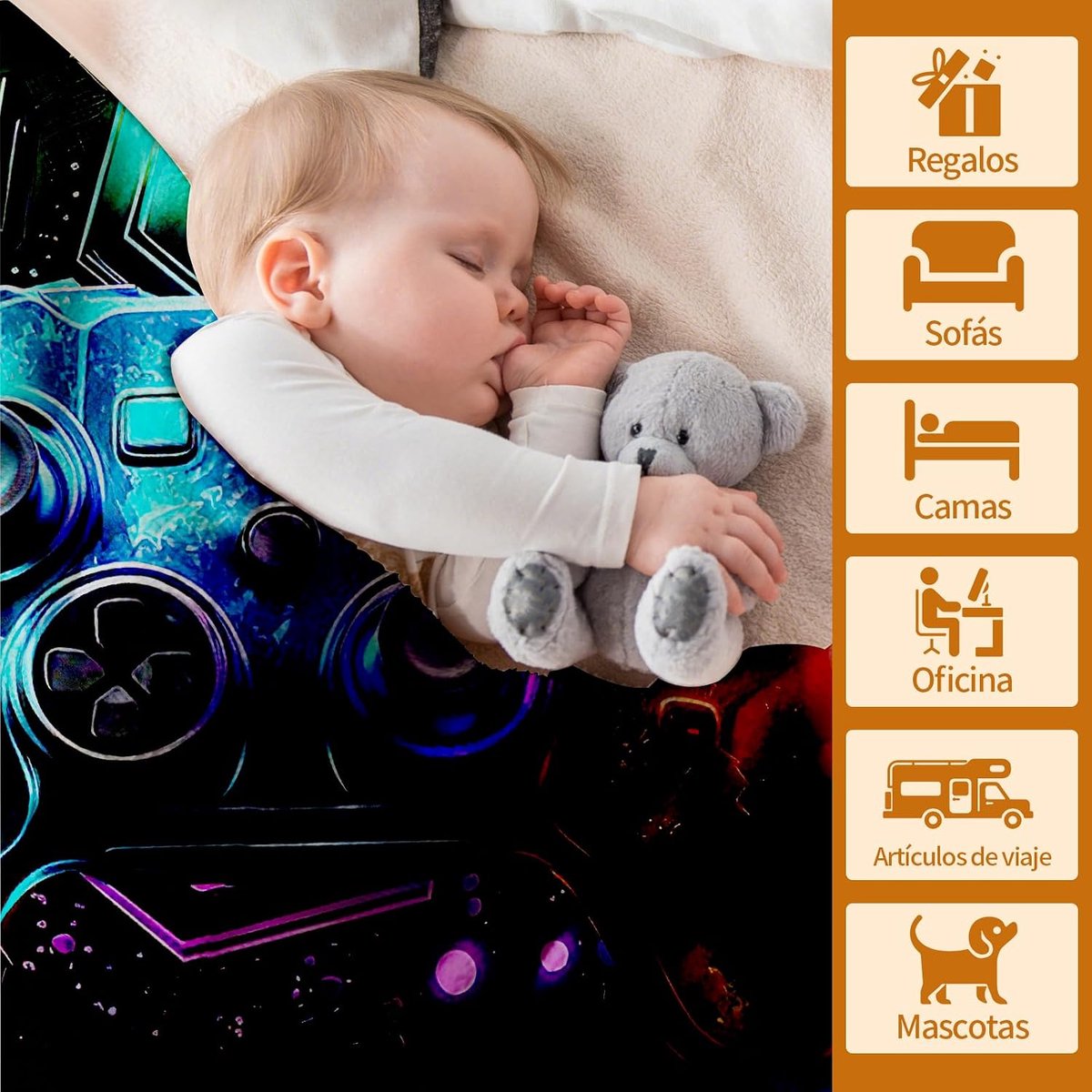 Gamepad Blanket, 3D Gamepad Pattern, Flannel Blanket, Fluffy Soft and Warm Room Decor Ceiling, for Teens and Adults(A - ShopVlot