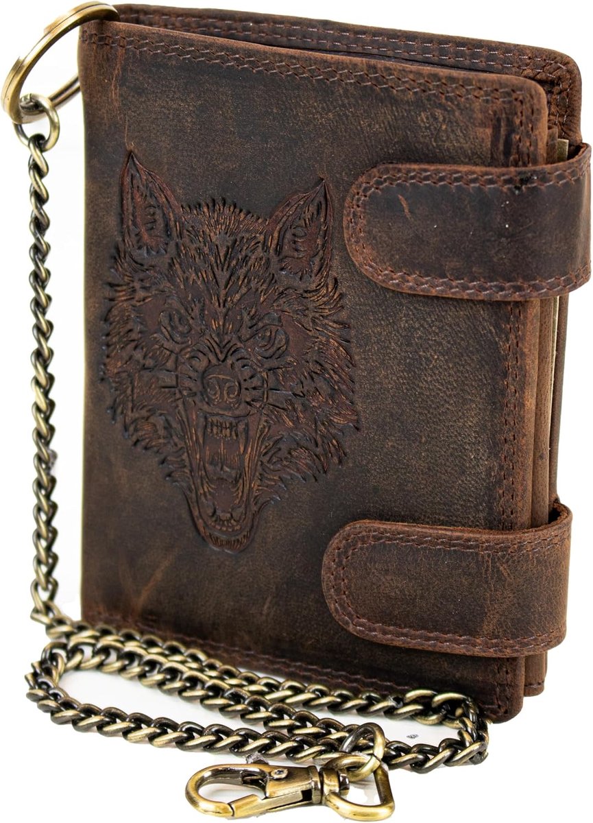 MDM Men's Biker Wallet Leather with Chain Stand Size Wallet with Safety Chain - ShopVlot