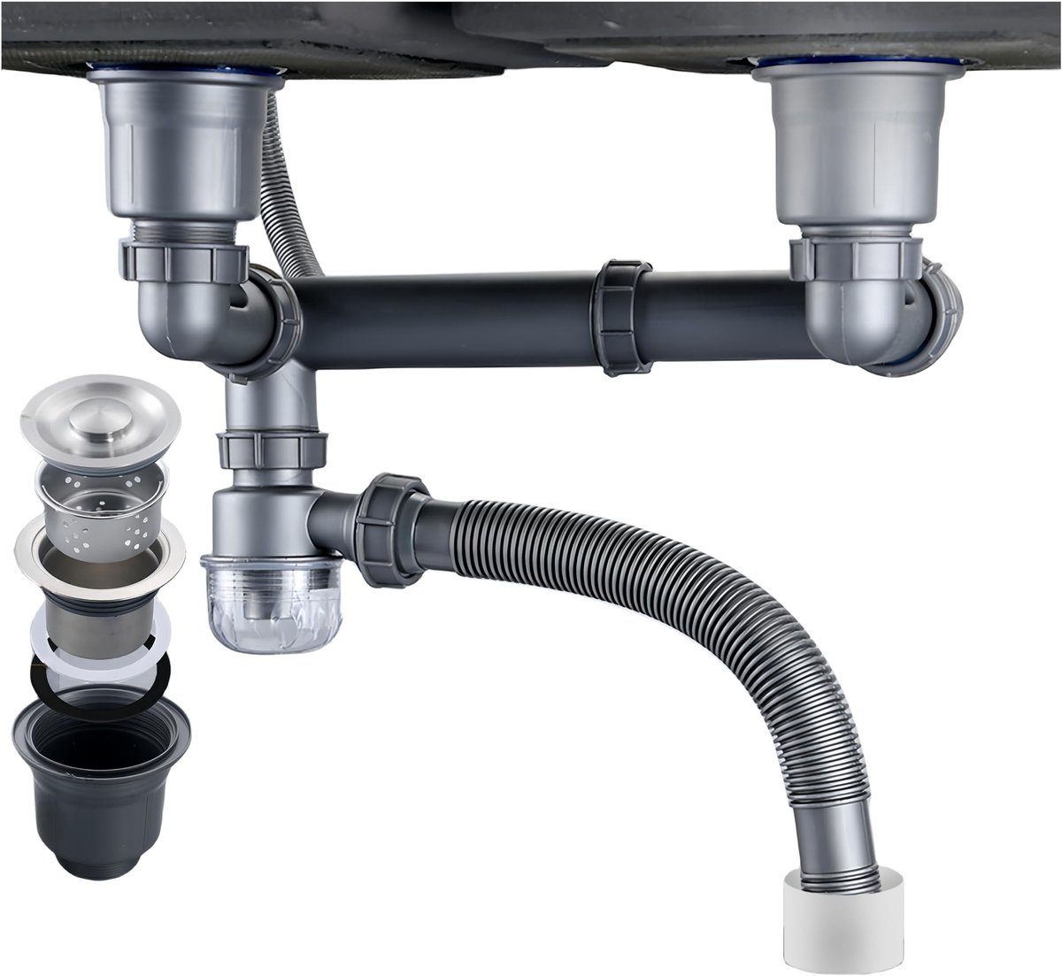 Solidchoice - Keukenafvoer Set voor Dubbele Spoelbak met Multifunctionele P-Trap