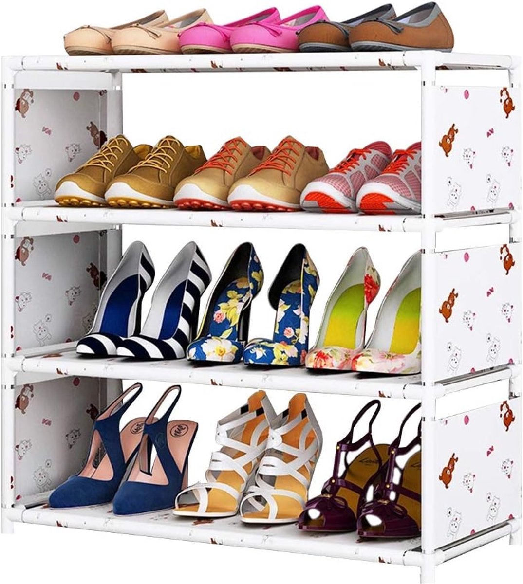 Schoenrek Vier-Laags - Geassembleerd - Stofdicht - Ruimte voor 16 paar schoenen - ShopVlot