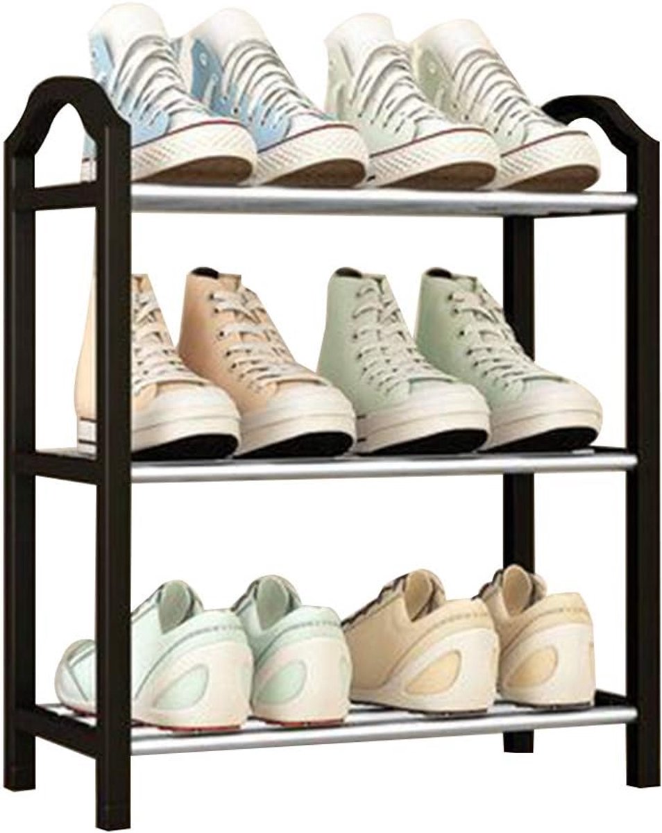 Schoenenrek 3-laags - Opbergrek zwart - Voor 6 paar schoenen - Ruimtebesparend - ShopVlot