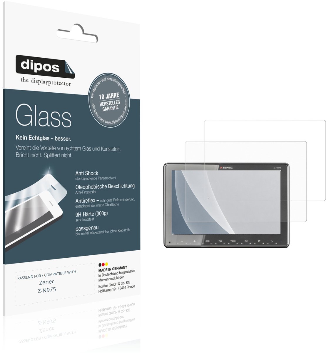 dipos – 2x Matte Pantserfolie geschikt voor Zenec Z-N975 | 9H Screenprotector