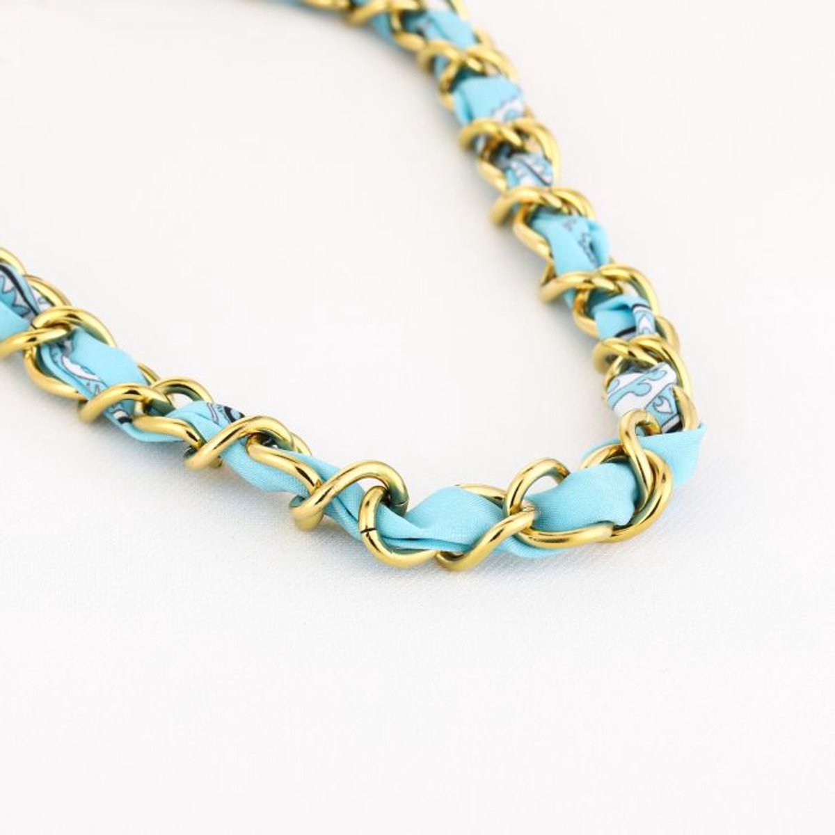 ketting - schakel - licht blauw - rvs - goud - cadeau tip