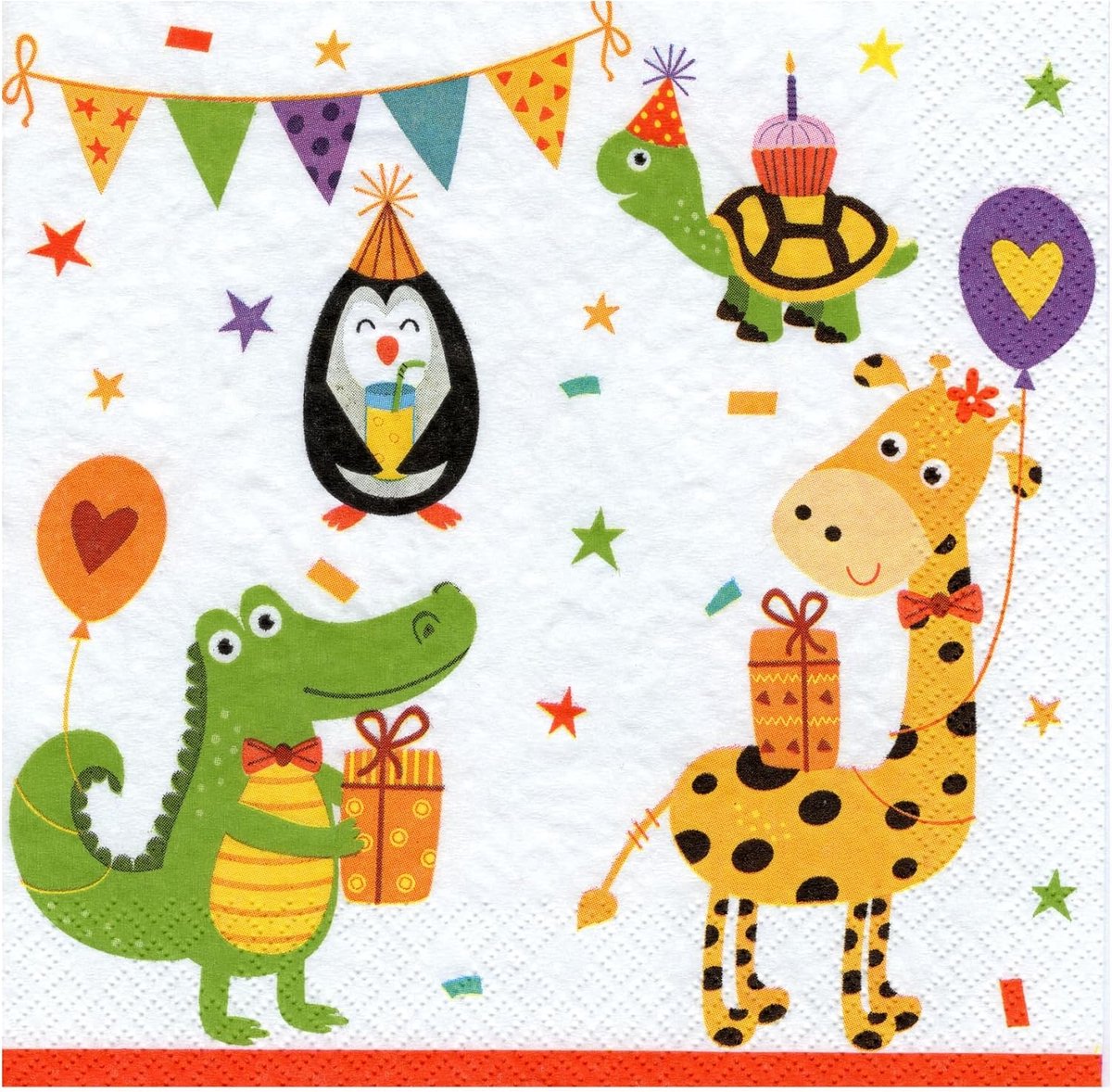 Papieren Servetten 33 x 33 cm - Kleurige Dieren met Ballonnen - Biologisch Afbreekbaar - Perfect voor Kinderfeestjes - ShopVlot
