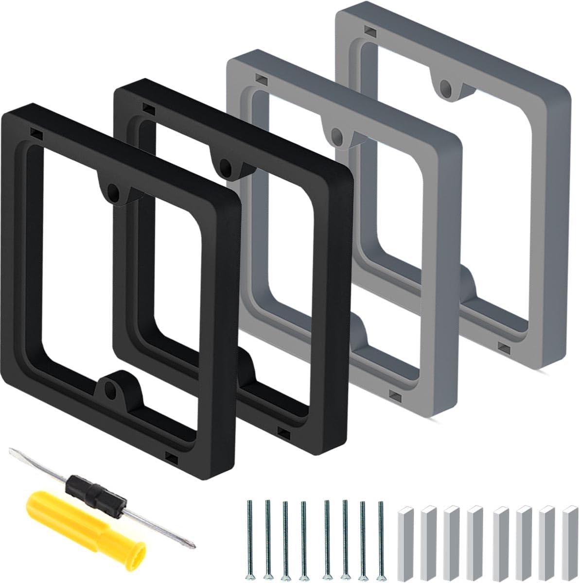 4 stuks, afstandhouder voor enkele stopcontact, frame 10 mm, zwart + grijs, verlenging voor achterbehuizing, vierkant - ShopVlot