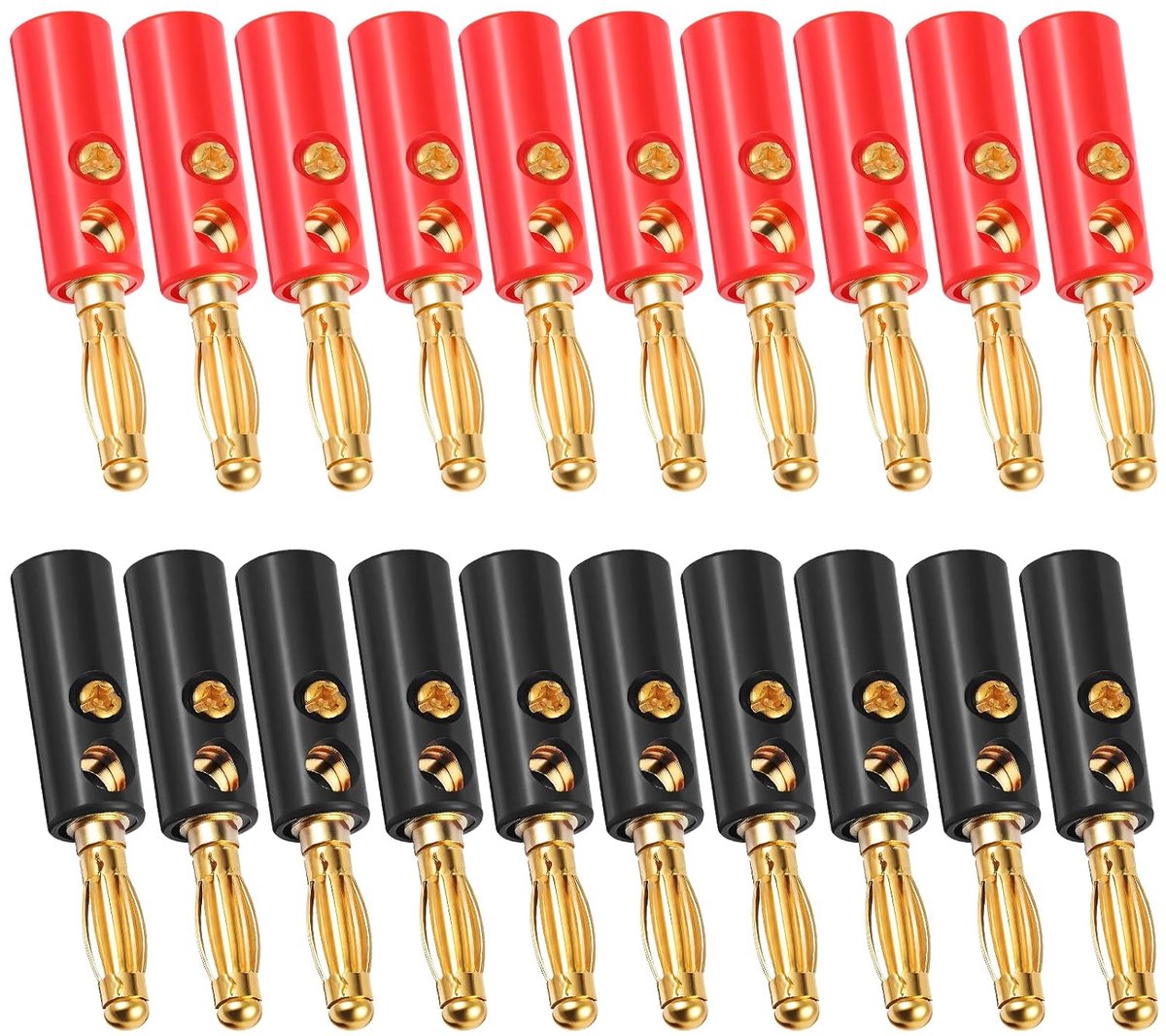 Banana plugs 4mm - 24K verguld - 20 stuks - premium geluidskwaliteit voor audio-installaties - ShopVlot