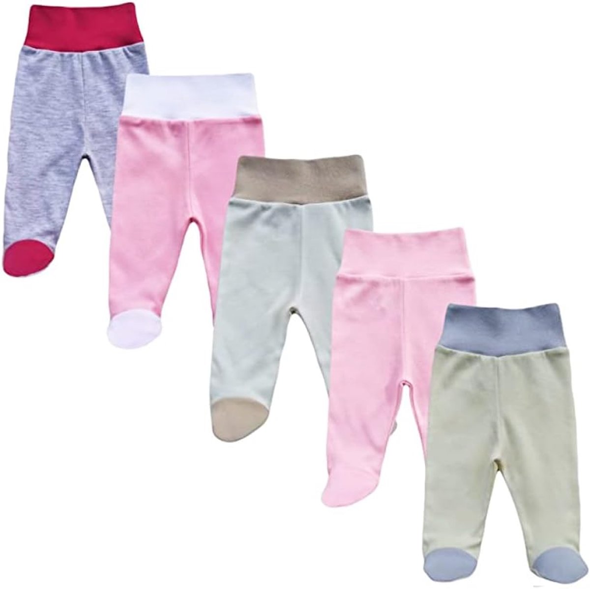 Babybroek uniseks met voet - 100% katoen - 5 stuks - comfortabele pasvorm voor elke baby - ShopVlot