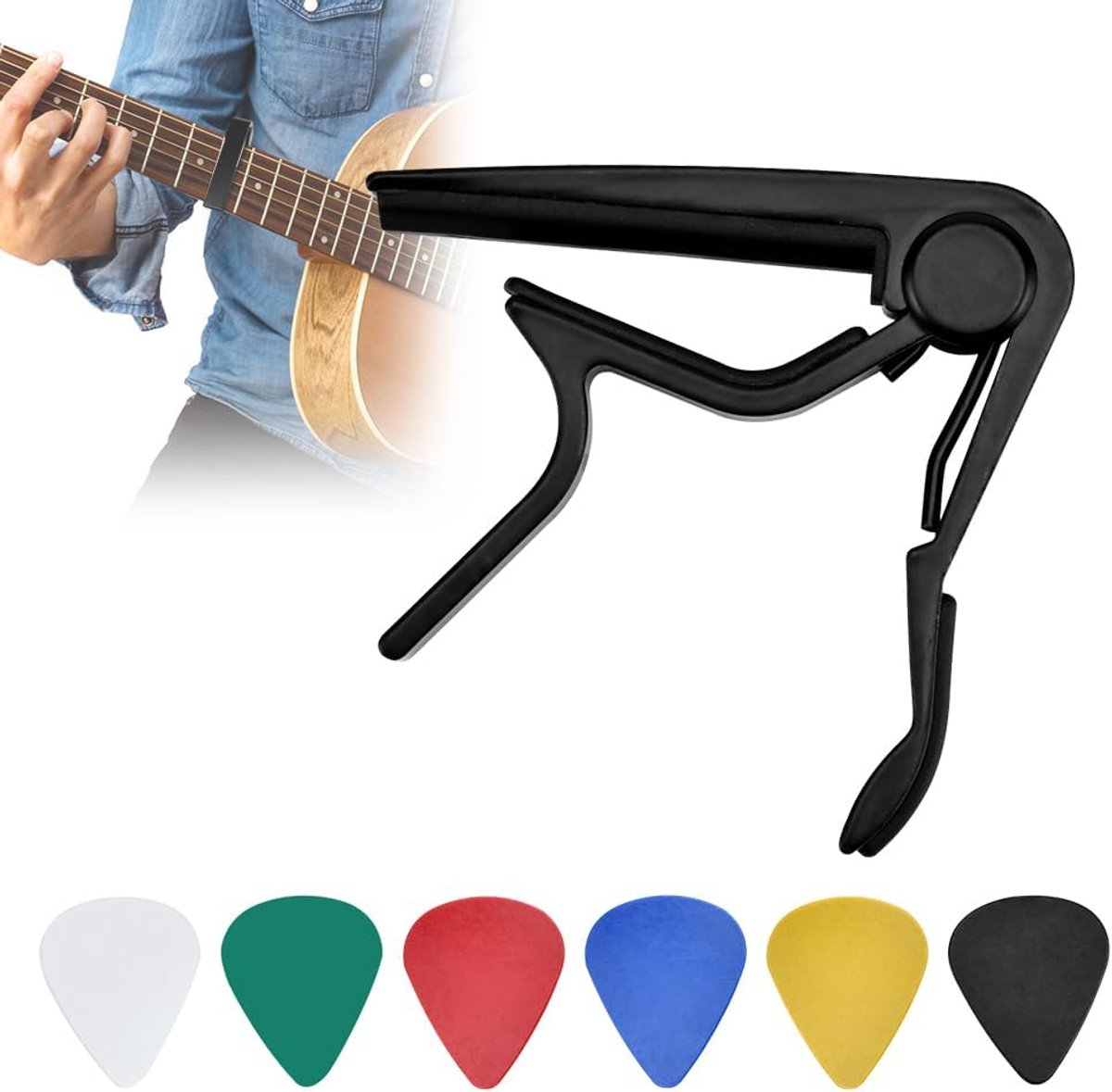 Guitar capo - met siliconen pads - voorkomt slippen - beschermt gitaarhals - ShopVlot