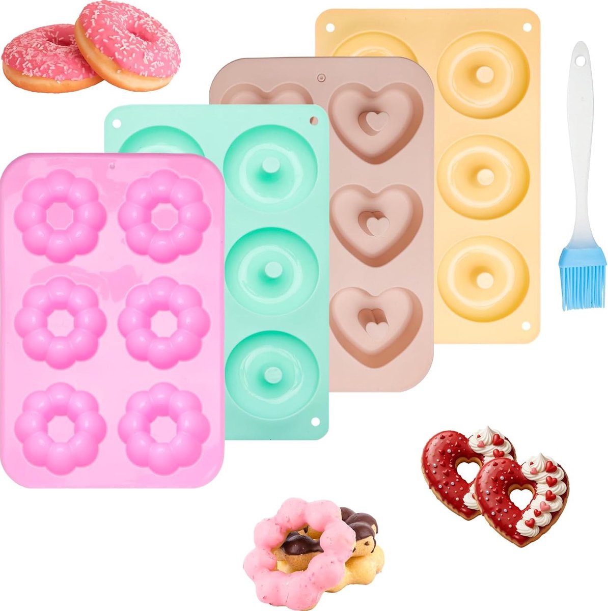 Donutbakvorm set 4 stuks - siliconen - anti-aanbaklaag - ideaal voor cake en muffins - ShopVlot