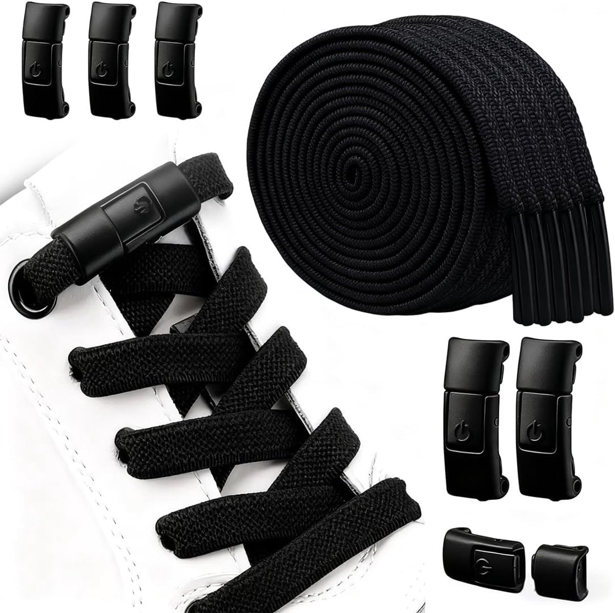Elastische veters voor sneakers - 8 mm breed - geen knoop - geschikt voor volwassenen en kinderen - ShopVlot