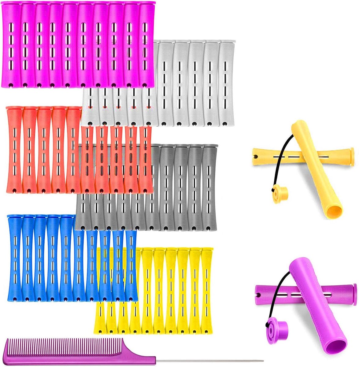 Permanent haarrollen set 60 stuks - Plastic krulrollers - 6 maten - Gezonde, hittevrije krullen - ShopVlot