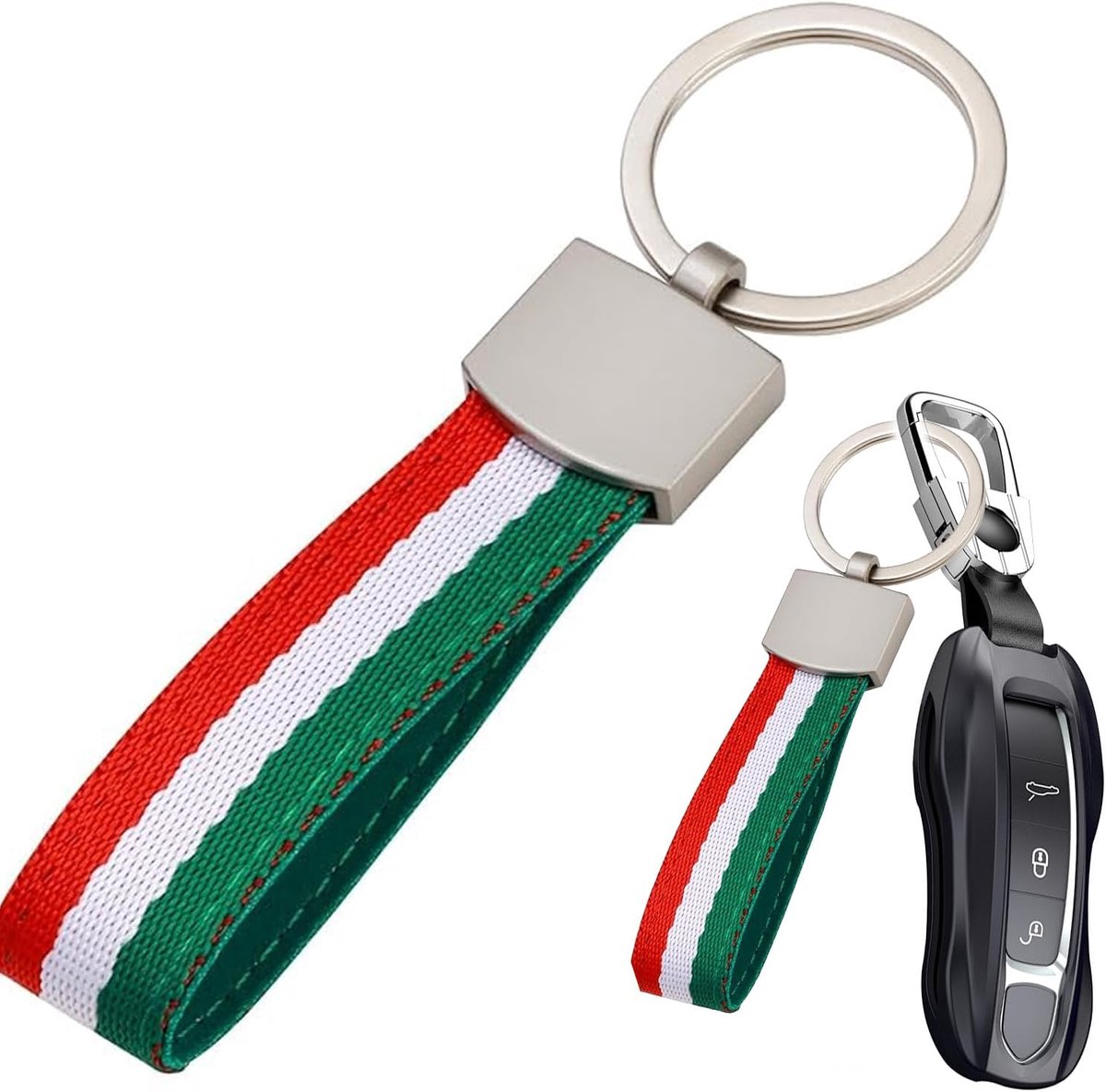 Sleutelhanger Italiaanse Vlag - Canvas Band en Metalen Lus - Roestvrij en Kleurvast - Perfect voor Auto Sleutels - ShopVlot