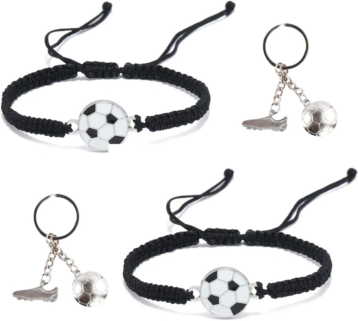 Voetbalarmbanden voor jongens - verstelbare vriendschapsarmbanden - 2 stuks met voetbalsleutelhangers - ShopVlot
