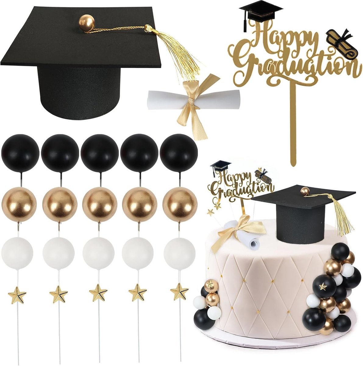 Cake toppers graduation party - 23-delige decoratie - feestelijke accessoires - voor een geslaagde afstuderen - ShopVlot