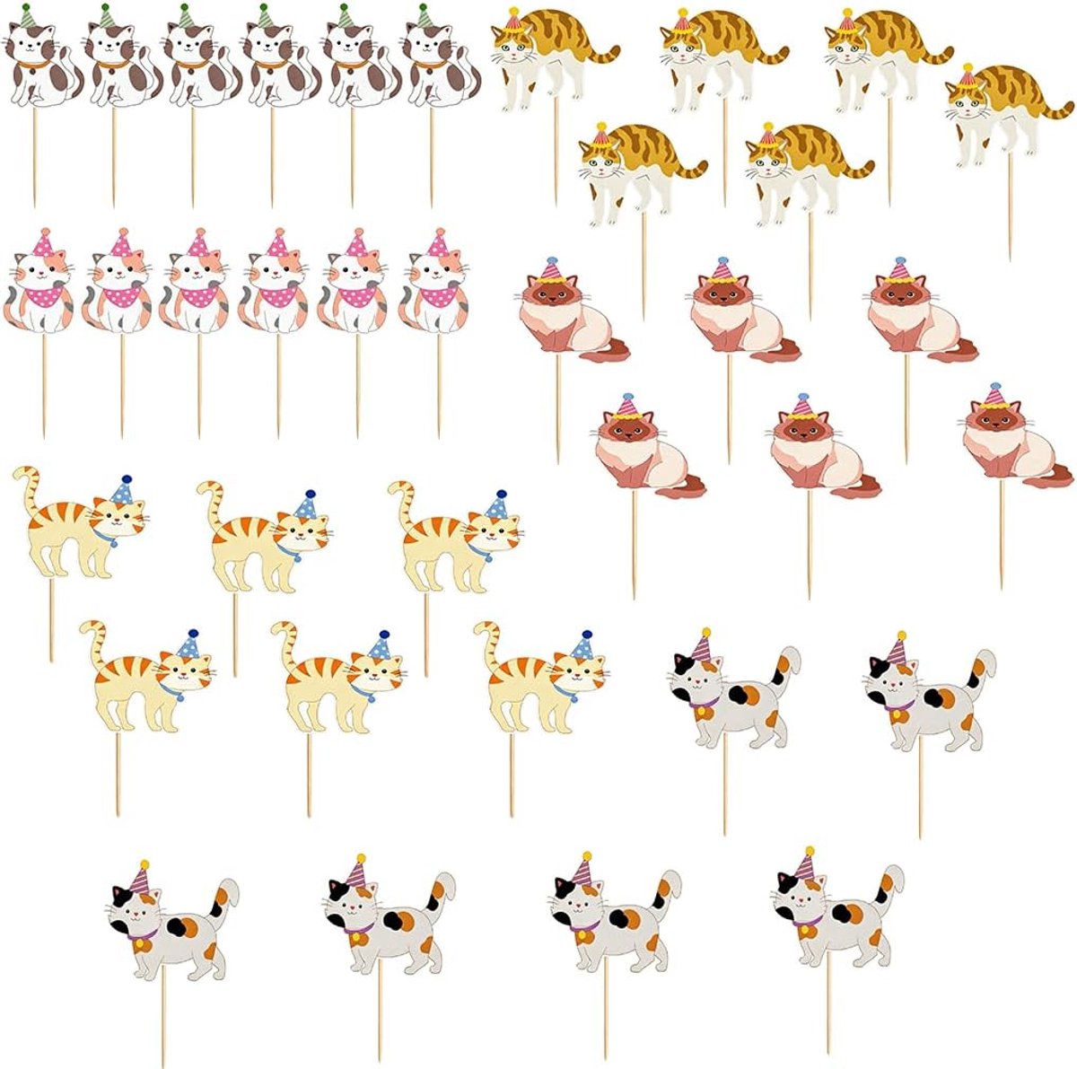 Kattendecoratie verjaardag 36 stuks - schattige cupcake-toppers - veilige materialen - perfect voor huisdierfeest - ShopVlot