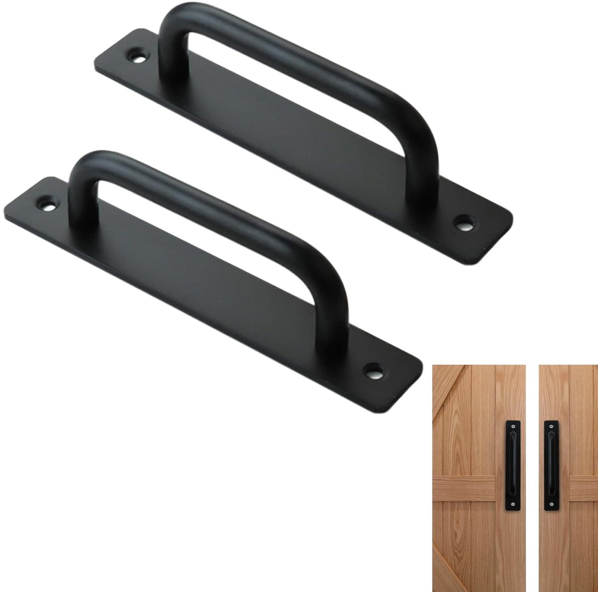 Set van 2 Zwarte Deurgrepen van Dikke Aluminium Legering voor Schuifdeuren, Kastdeuren en Schuurdeuren