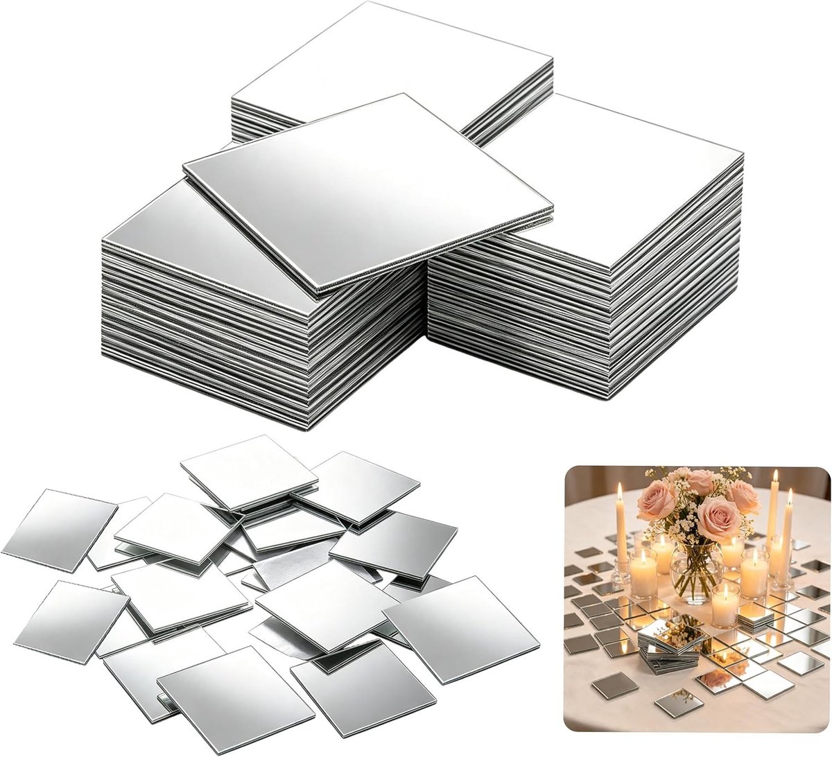 Decoratieve Wandspiegel Tegels - Zilver - 5 x 5 cm - Zelfklevende Acryl Mozaïekspiegelstickers - Voor DIY Knutselen en Wanddecoratie