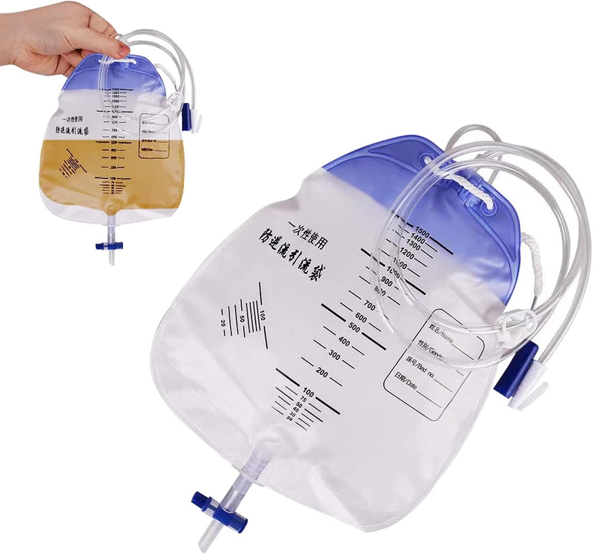 Urinezak 1500ML - Wegwerp urineopvangzak - Sluiting en T-afvoerventiel - Geschikt voor mannen en vrouwen - ShopVlot
