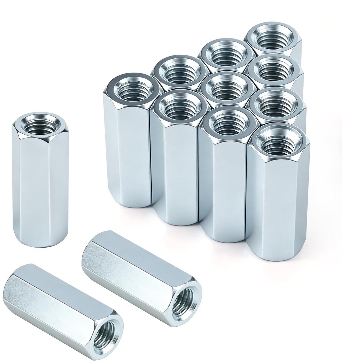 M8 lange staafmoer 30 mm - verzinkte zeskantmoeren - 12 stuks - ideaal voor montage en vervanging - ShopVlot