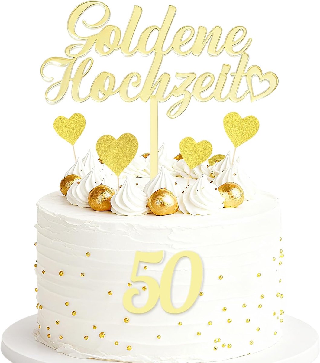 Cake Toppers 50 Stuks - Gouden Glitter Hart - Voor Onvergetelijke Jubileumdecoratie - ShopVlot
