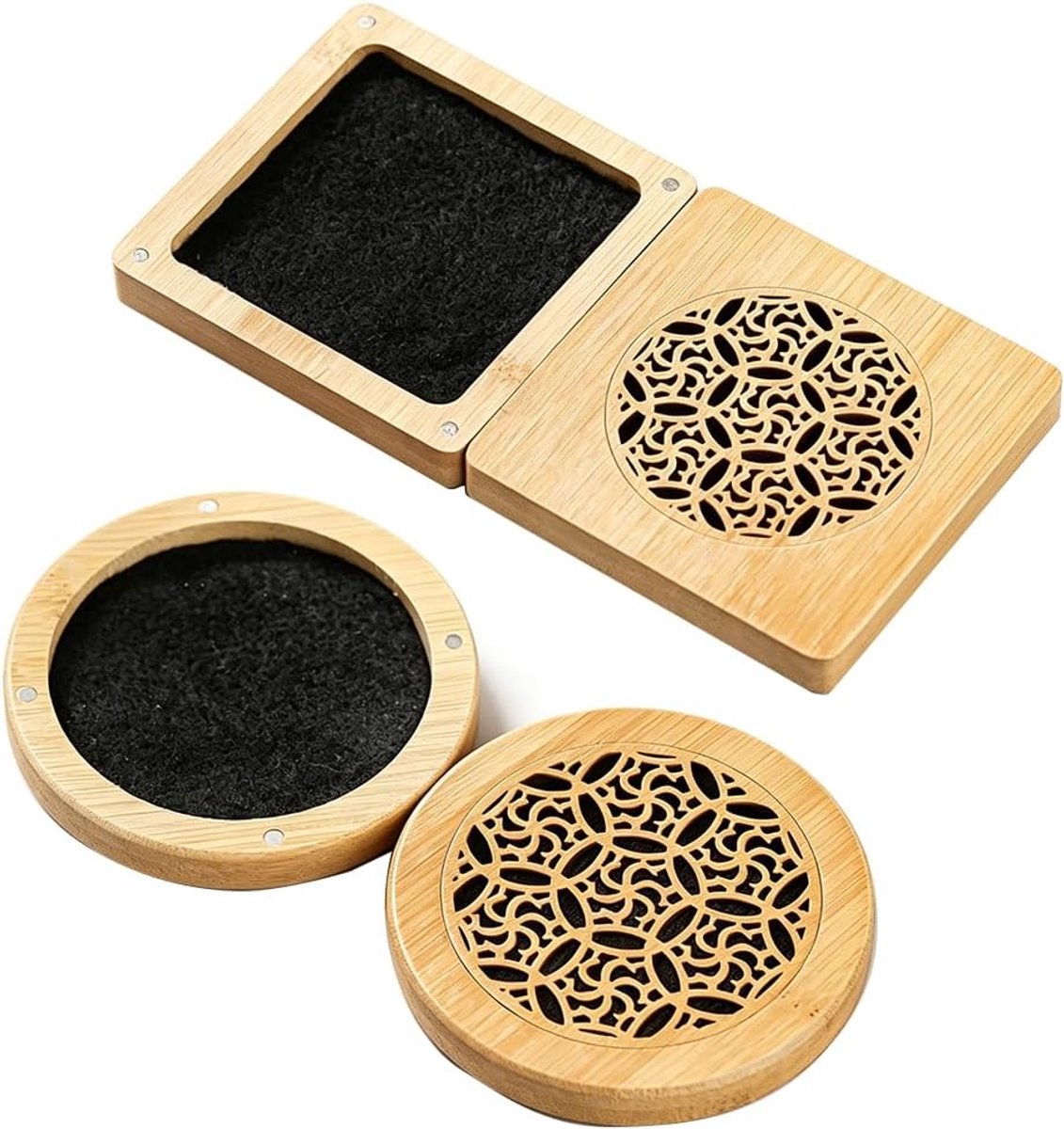 Rookkist voor aromatherapie - 2 stuks bamboe - vierkant & rond - natuurlijke geurhouder voor meditatie - ShopVlot
