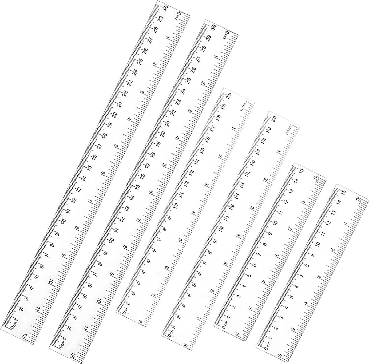 Linialen Set - Meetinstrumenten Plastic - Tekenen en Meten - Onbreekbaar Transparant Design - 3 Maten Set - Transparant