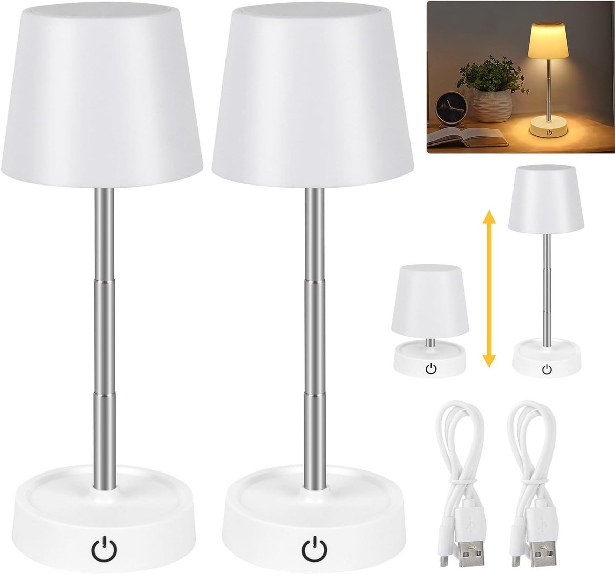 LED Tafellamp - Wit - Verstelbaar - Draadloos en Dimbaar - Voor Slaapkamer en Camping